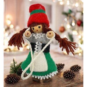 Vintage Kurt S. Adler Christmas Doll Holding Jump Rope 1979 Braided Hair